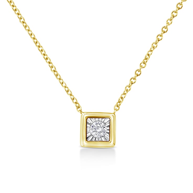 Miracle-Set Square Diamond Solitaire 10K Yellow Gold Over