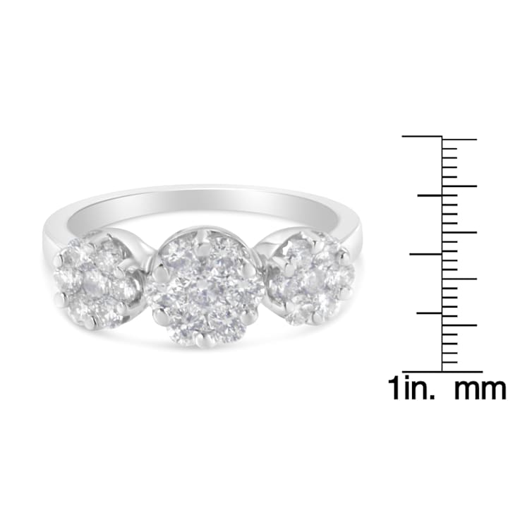 14K White Gold 1-1/4ctw Diamond Three Round Floral Cluster Ring (H-I
Color, SI2-I1 Clarity)