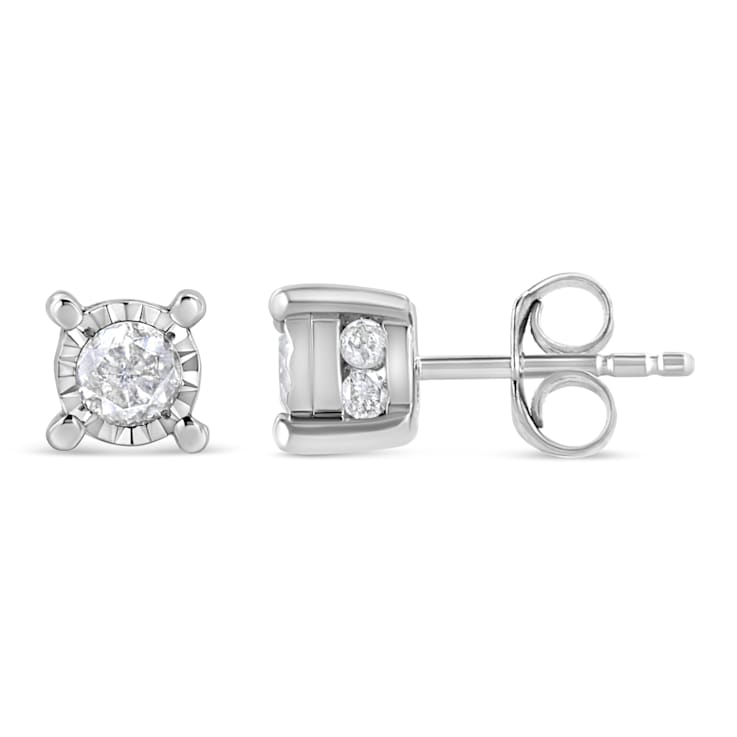 Sterling Silver 1.0ctw Round Brilliant-Cut Diamond Miracle-Set Solitaire
Stud Earrings