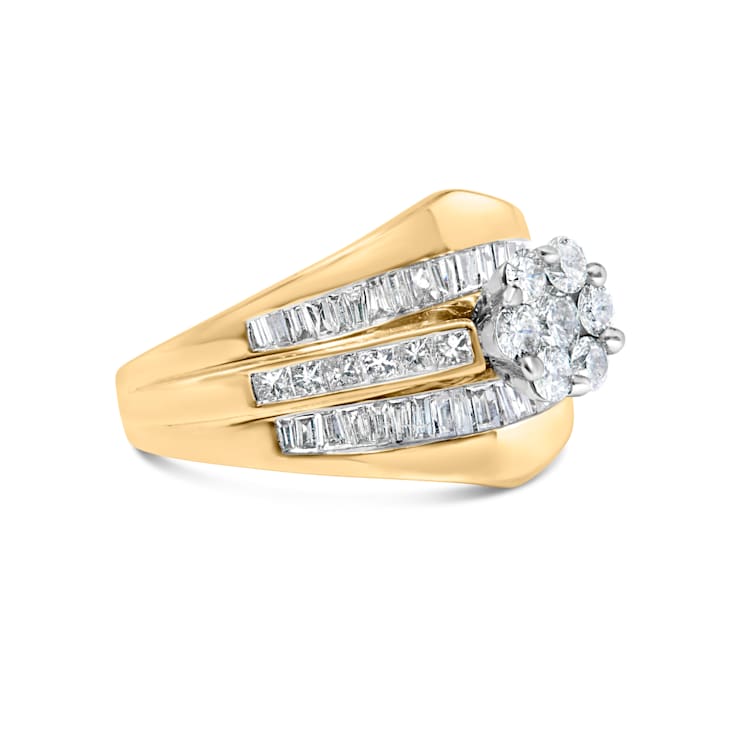 14K Yellow Gold 2-1/3ctw Diamond Cluster Band Engagement Ring &
Wedding Band Set Size 7