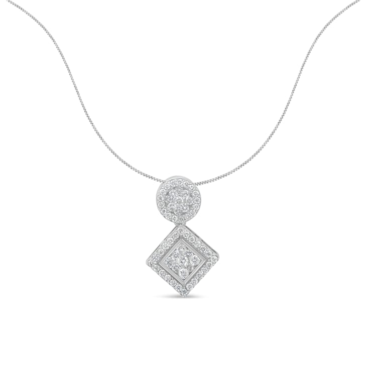 14K White Gold 1.0ctw Diamond Pendant w\chain(H-I, I1-I2)