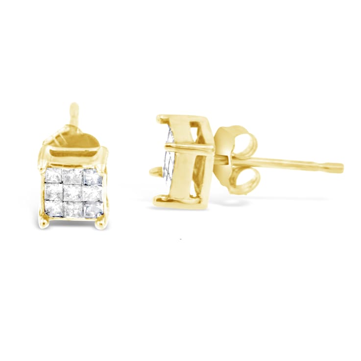 10K Yellow Gold Princess-cut Diamond Earrings 0.25ctw