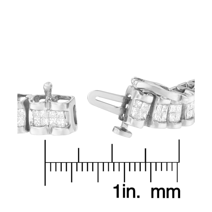 14K White Gold 3.0ctw Princess Cut Quad Invisible Set Tennis Bracelet