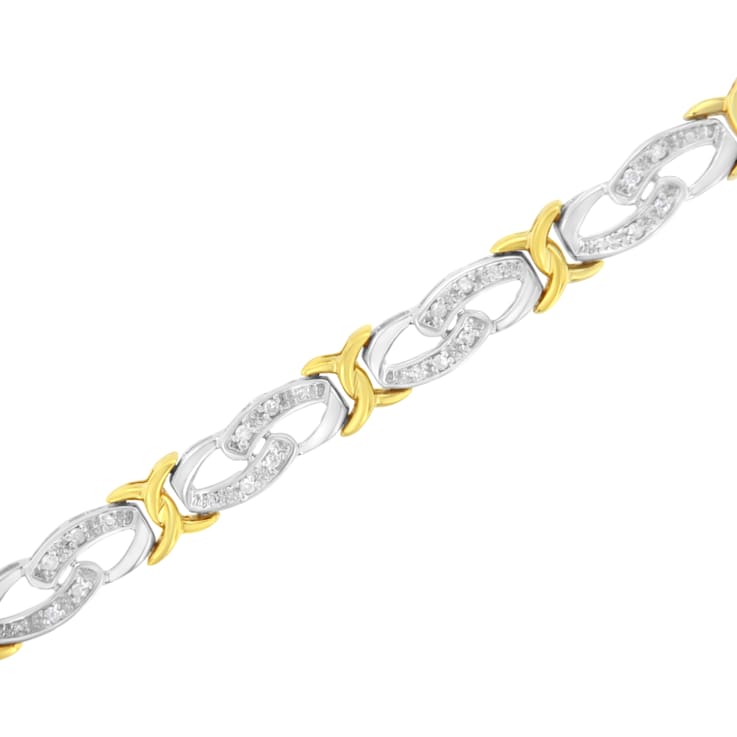 10k Yellow Gold Over Sterling Silver .25ctw Diamond Infinity and X Link Bracelet