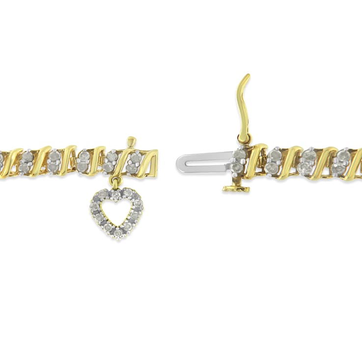 Yellow Gold-Plated Sterling Silver 2ct TDW Diamond Heart Charm Bracelet
(I-J, I3-Promo) - 7"