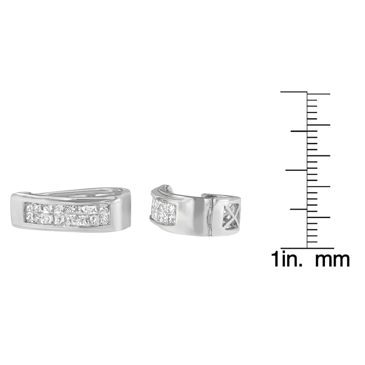 14K White Gold Princess-Cut Diamond Hoop Earrings 1.10ctw