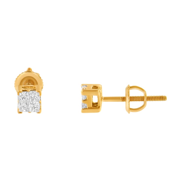 0.25ctw Princess-Cut Diamond 10K Yellow Gold Stud Earring