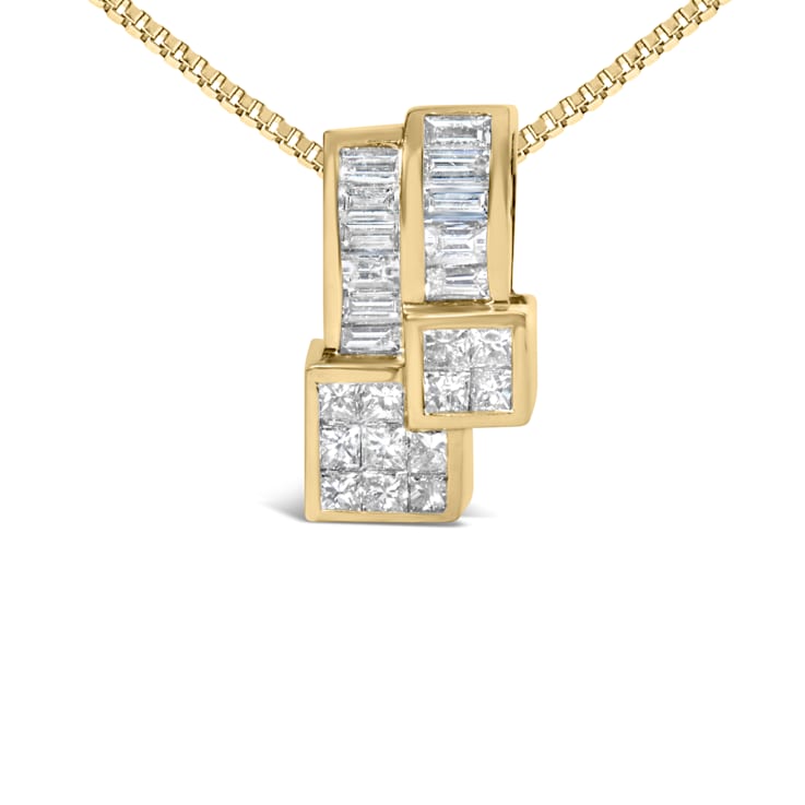 14K Yellow Gold 1 1/2 cttw Princess and Baguette Cut Diamond Geometric
Pendant Necklace