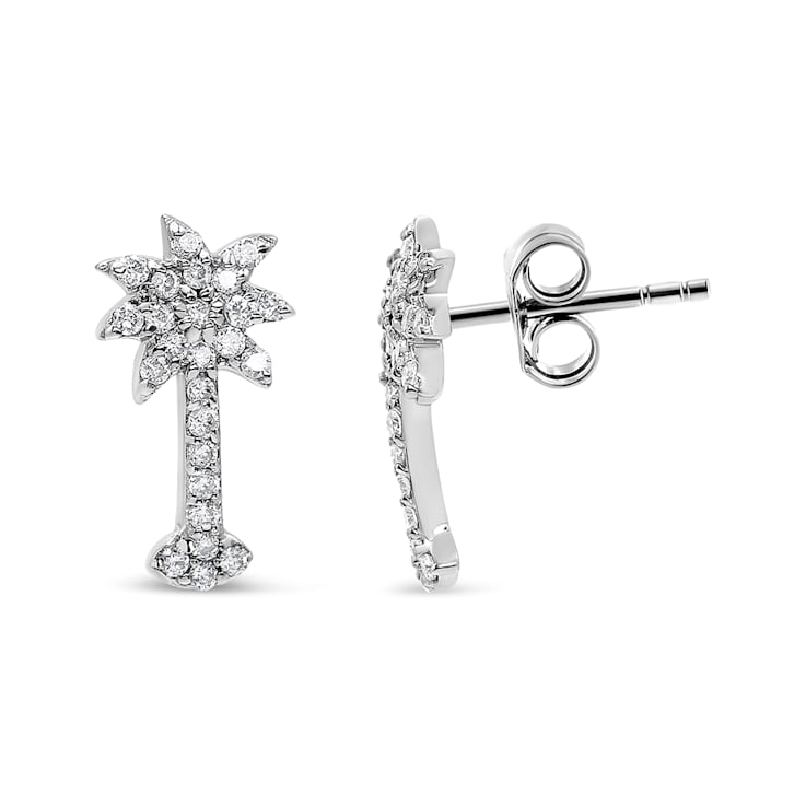 Darts of deafbreed  ピアス admontion 14K White Gold 1/4 Cttw Diamond Palm Tree Push Back Stud