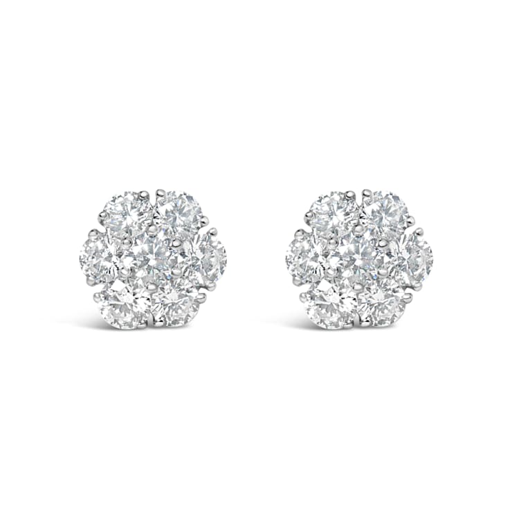 14K White Gold 1 3/4 Cttw Lab Grown Diamond Floral Cluster Composite
Stud Earrings