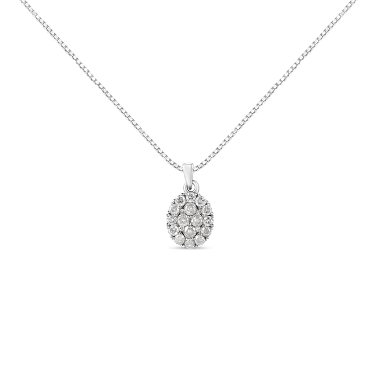 Sterling Silver 1 1/2ctw Diamond Oval Cluster Pendant w\chain(I-J Color,
I2-I3 Clarity) - 18"