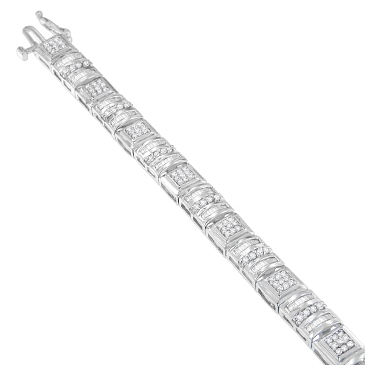 10K White Gold 2.0ctw Round and Baguette Cut Diamond Bracelet