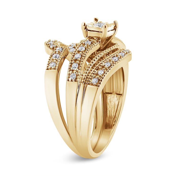 14K Yellow Gold Over Sterling Silver 1/3ctw Diamond Crisscross
Engagement Bridal Set