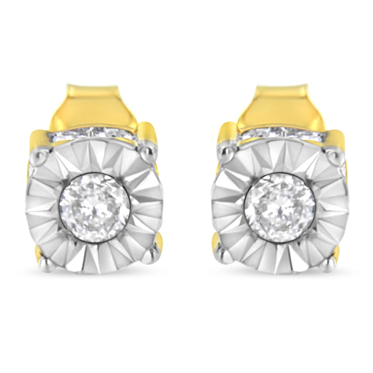 10K Yellow Gold Over Sterling Silver 1/2ctw Miracle Set Diamond Stud Earring
