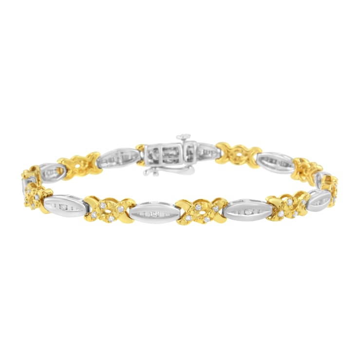 10K Yellow Gold Over Sterling Silver .50ctw Channel Set Round Diamond X
Link Bracelet