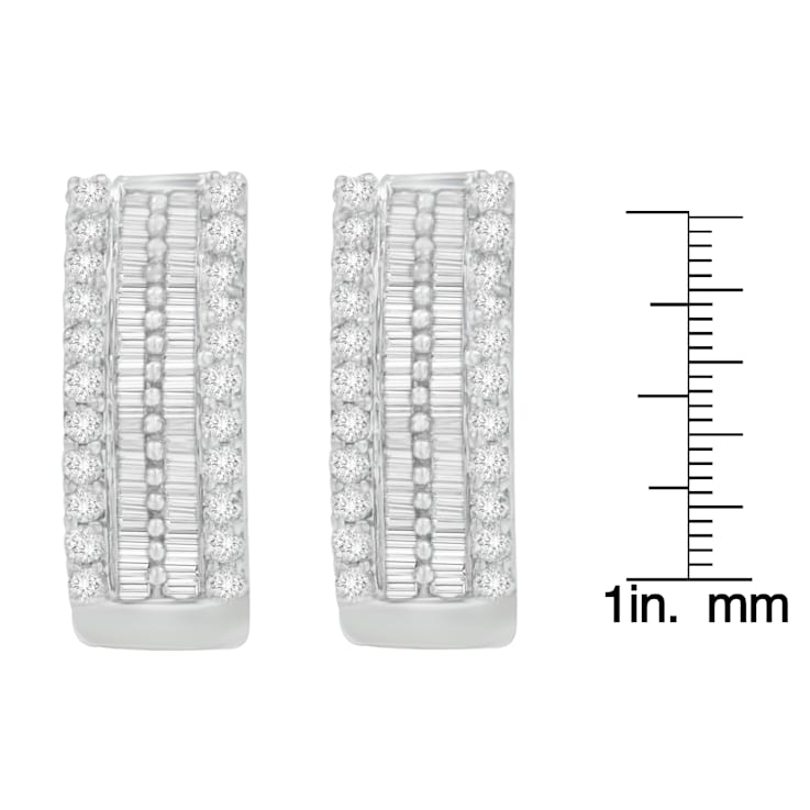 14K White Gold 1 1/2ctw Round and Baguette Cut Diamond Earrings