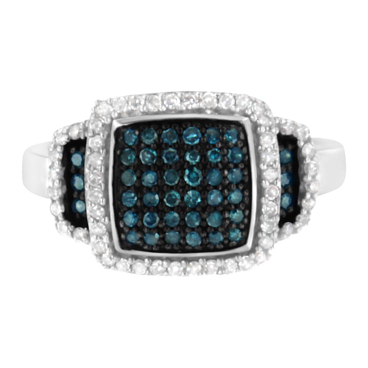 Black Rhodium Over Sterling Silver 1/2ctw Diamond Ring (Fancy Blue &
H-I Color, I2-I3 Clarity)