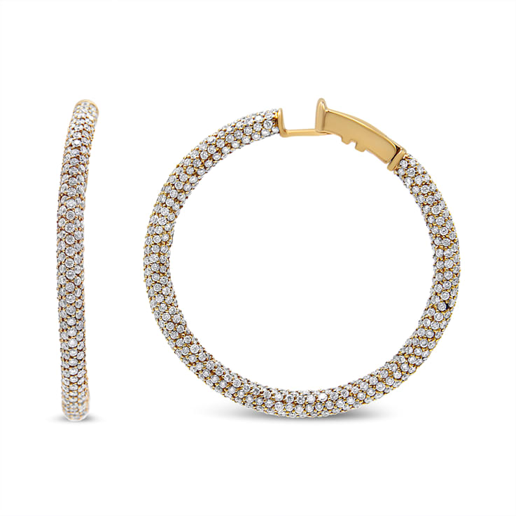 18K Rose Gold 6.90ctw Pave Set Diamond Inside Out Eternity Hoop Earrings