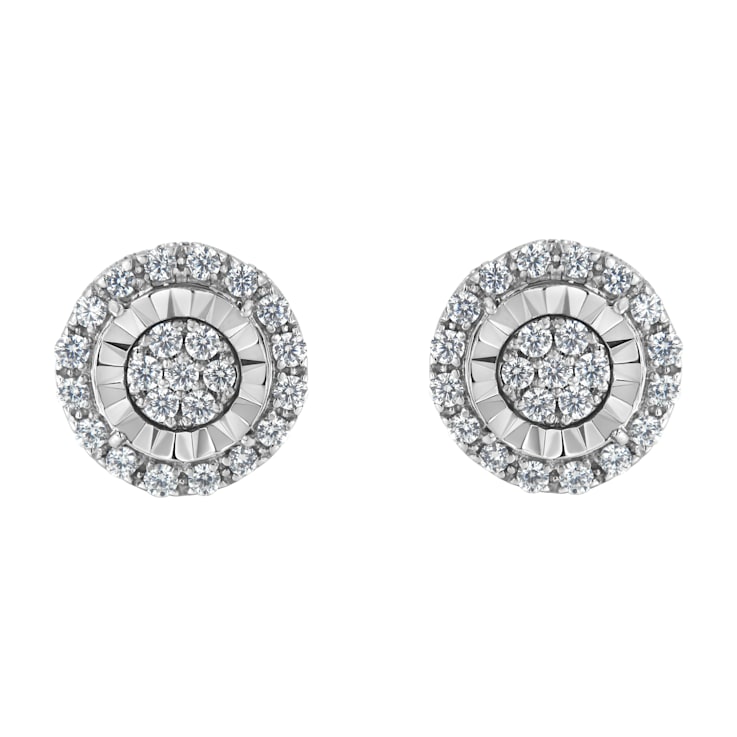 Sterling Silver Diamond Cluster Earrings 1.0ctw