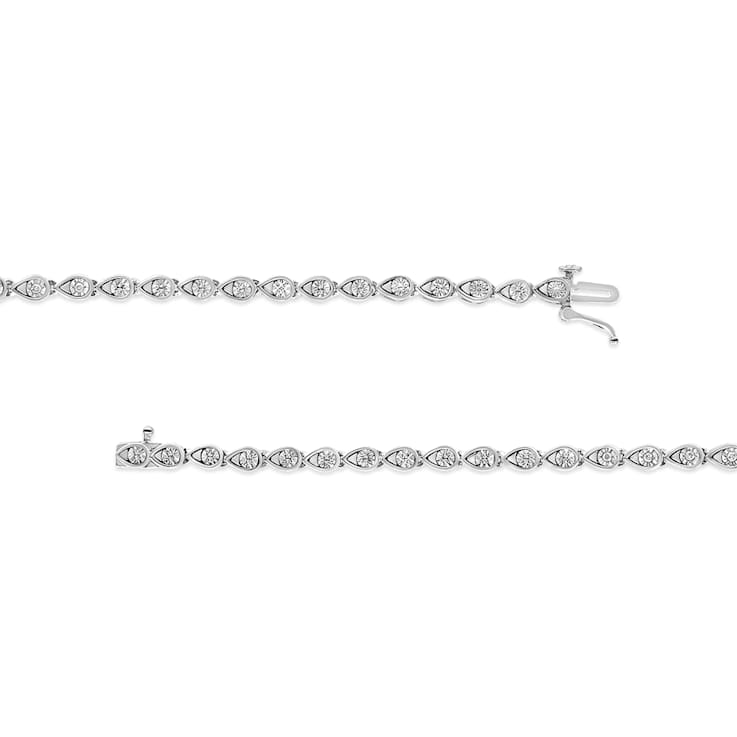 Sterling Silver .10ctw Round-Cut Diamond Pear Link Bracelet