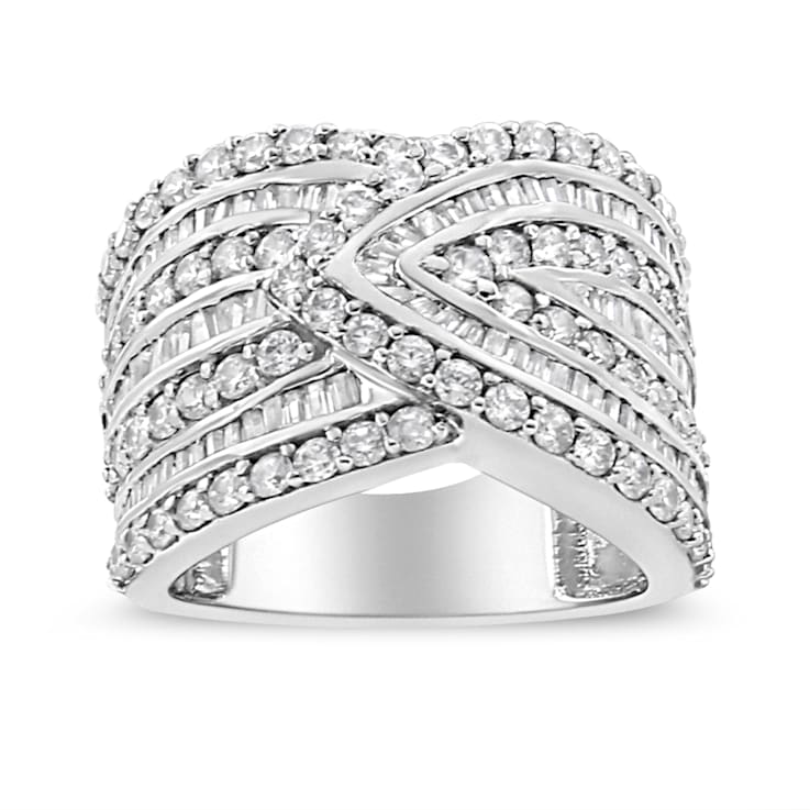 Sterling Silver 2 3/8ctw Diamond Multi Row Overlay Band Ring ( J-K
Color, I3 Clarity)