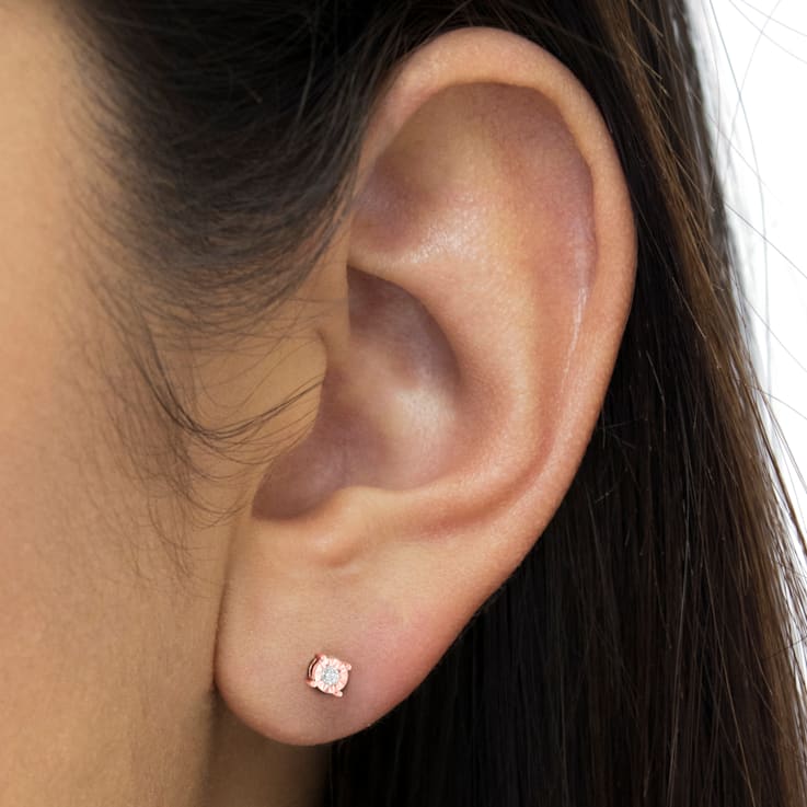 0.10ctw Round Brilliant-Cut Diamond 10K Rose Gold Over Sterling Silver
Stud Earrings