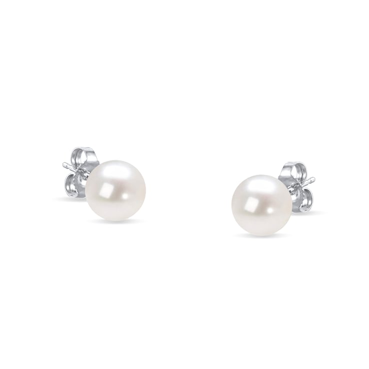 6.0-6.5MM Saltwater Akoya Cultured White Pearl 14K White Gold Stud Earrings