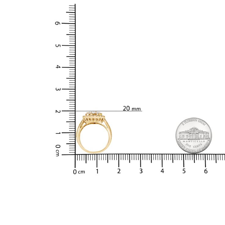 10K Yellow Gold Over Sterling Silver 1 1/2ctw Diamond Halo Cocktail Ring
(I-J Color, I1-I2 Clarity)
