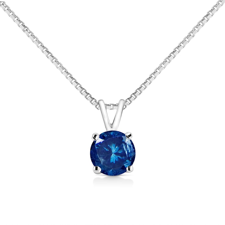 10K White Gold 1/4ctw Round Lab Grown Blue Diamond Solitaire Pendant
w\chain(VS2-SI1 Clarity) - 18"