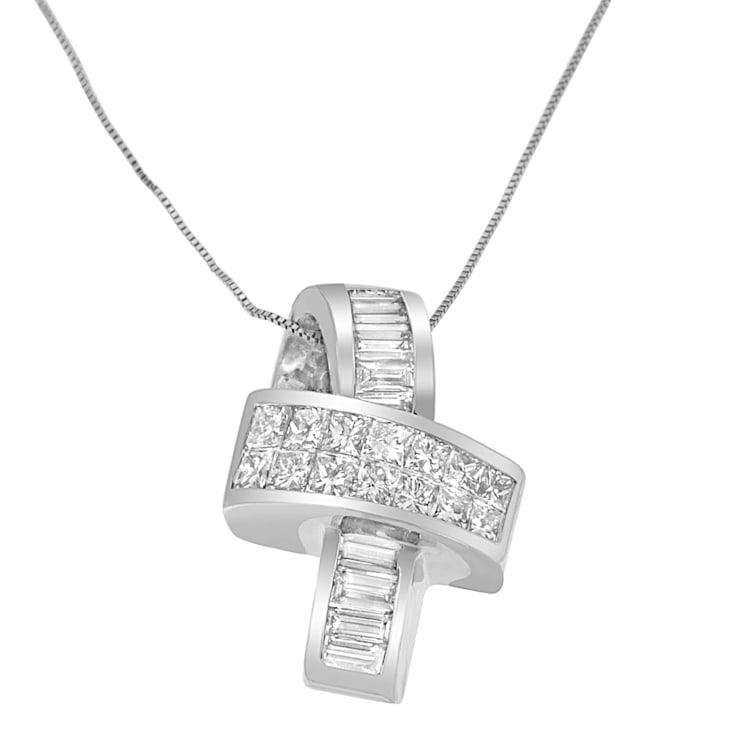 14K White Gold 2ctw Princess and Baguette Cut Diamond Ribbon Pendant
w\chain(H-I, SI-SI2)