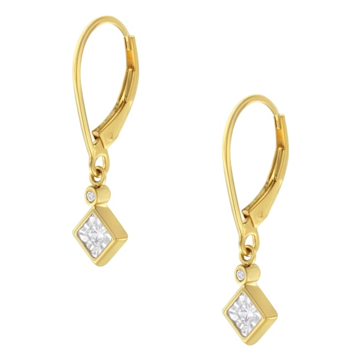 14K Yellow Gold Over Sterling Silver Diamond Dangle Earrings 1/3ctw