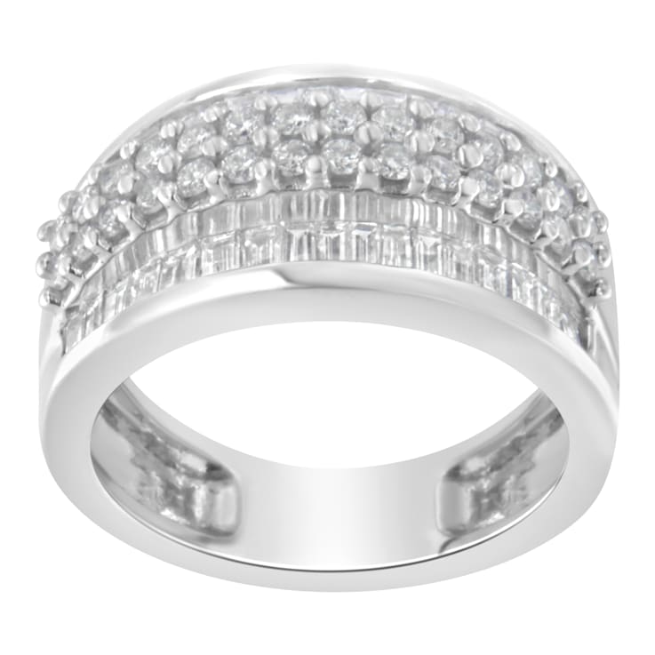 14K White Gold Round and Baguette Diamond Ring (1 1/2 Cttw, F-G Color,
SI1-SI2 Clarity)