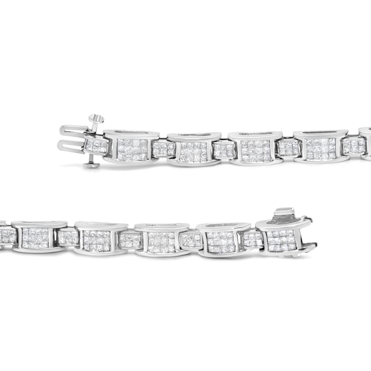 5.0 Cttw Diamond Invisible Set 14K White Gold Alternating Size D Shaped
Links Tennis Bracelet
