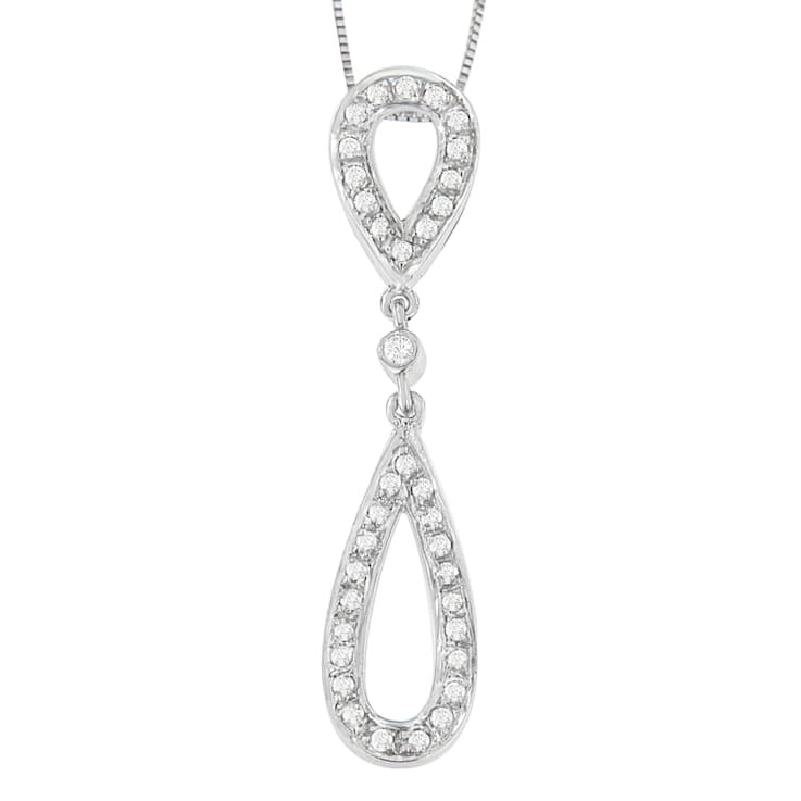 14 White Gold 1/4ctw Round Cut Diamond Double Tear Drop Pendant
w\chain(H-I, I2-I3)