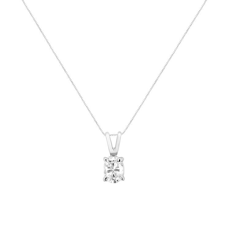 AGS Certified 14K White Gold 1/3ctw Diamond Oval 18" Pendant
w\chain(H-I Color, VS1-VS2 Clarity)