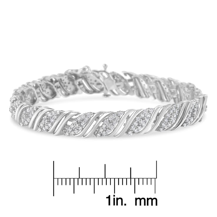 Sterling Silver 2.0ctw Diamond Double Wrap S Curve Link Bracelet