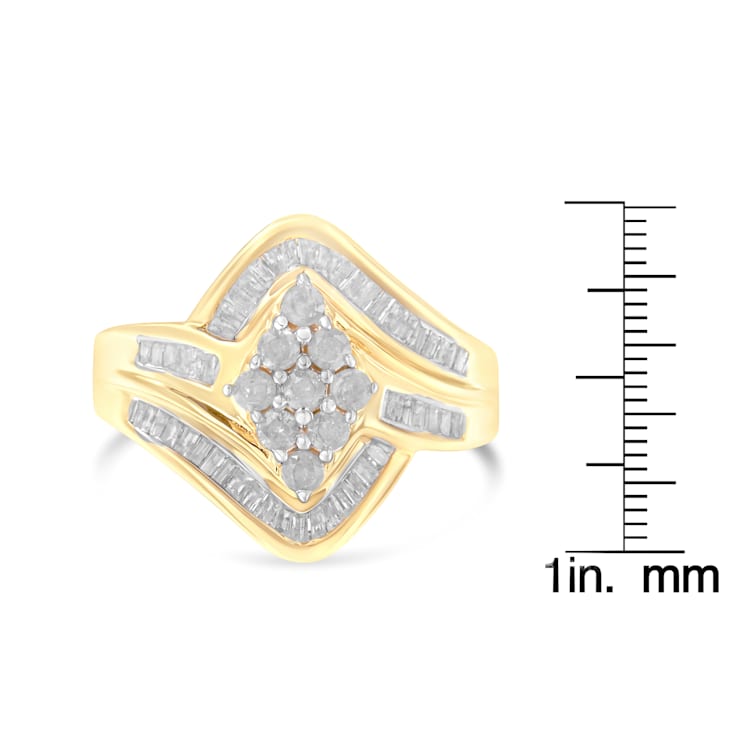 10K Yellow Gold Diamond Bypass Cluster Ring (1 Cttw, I-J Color, I2-I3 Clarity)