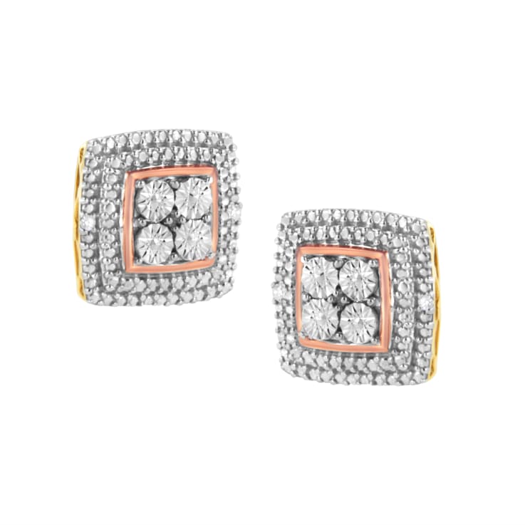 Diamond Accented Square-Shaped 10K Tri-Color Gold Over Sterling Silver
Milgrain Stud Earrings