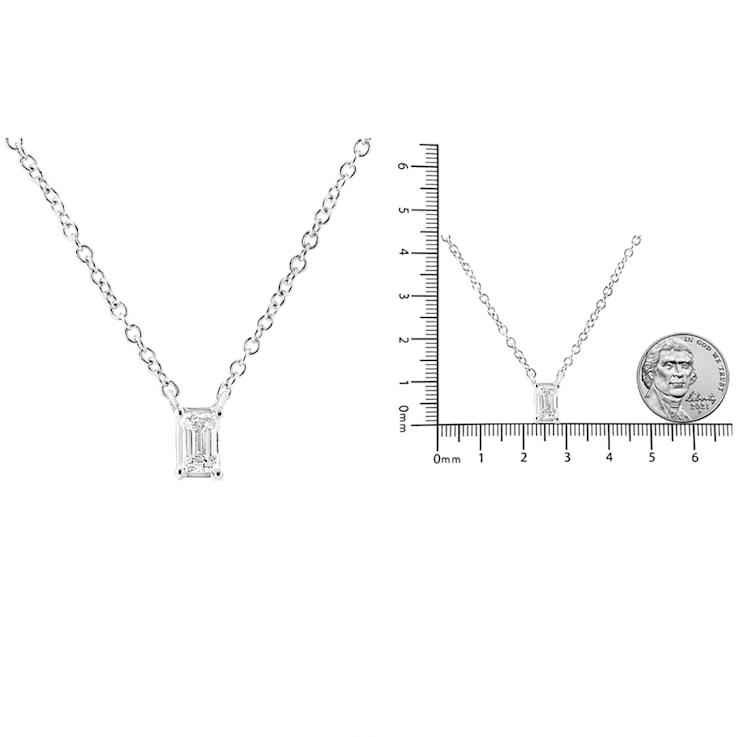 14K White Gold 1/3ctw Emerald Shape Solitaire Diamond 18" Necklace
(G-H Color, VS2-SI1 Clarity)