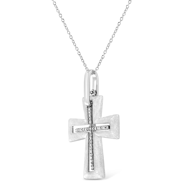 .925 Sterling Silver Prong-Set Diamond Accent Cross 18" Pendant
Necklace (I-J Color, I1-I2 Clarity)