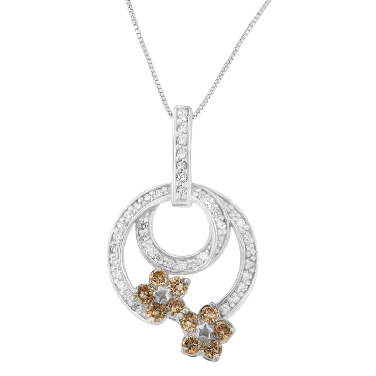 Sterling Silver 1ctw Round Cut Diamond Floral Garden Pendant With Chain
(H-I, I1-I2)