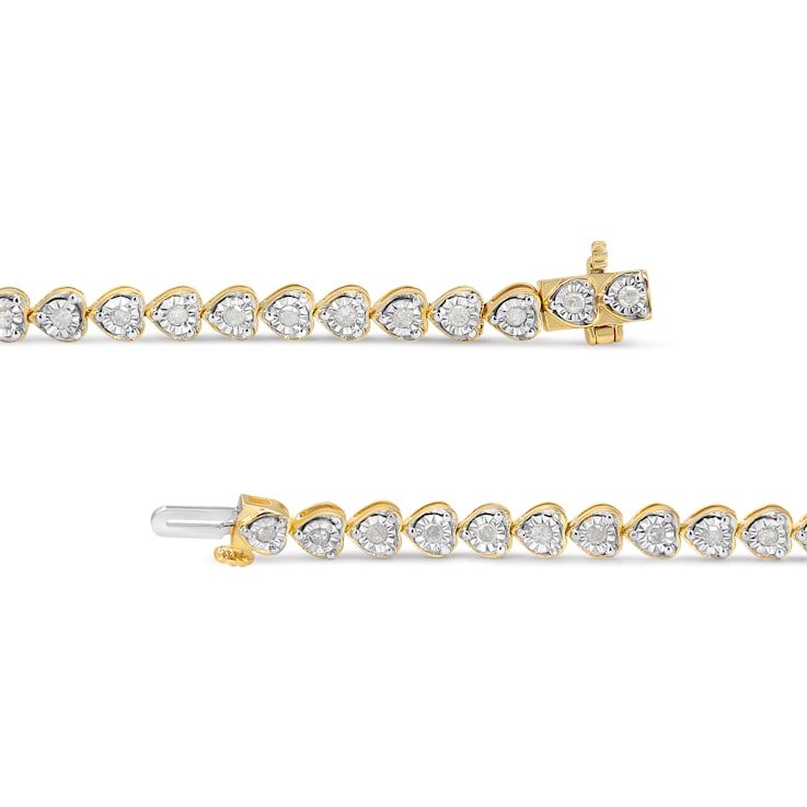 10K Yellow Gold Over Sterling Silver 1.0 Ctw Diamond Heart Tennis Bracelet