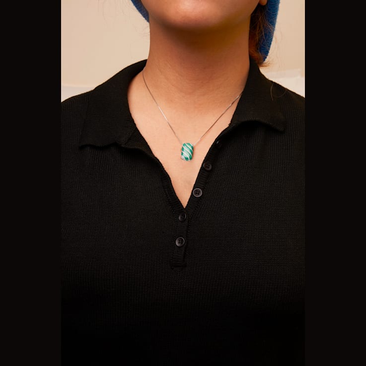 Sterling Silver Turquoise Enamel and 1/2 Cttw Diamond Block 18"
Pendant Necklace