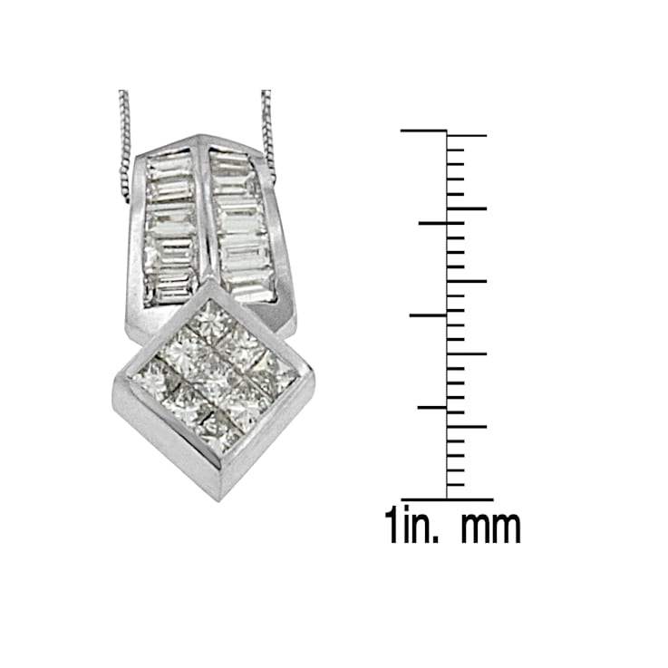 14K White Gold 1 1/2ctw Princess and Baguette Cut Diamond Multi-shape
Pendant Necklace