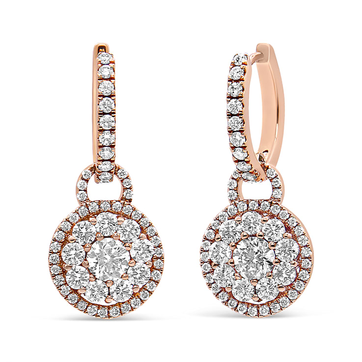 18K Rose Gold 1 1/2ctw Round Shaped Diamond Composite Drop and Dangle
Leverback Earrings