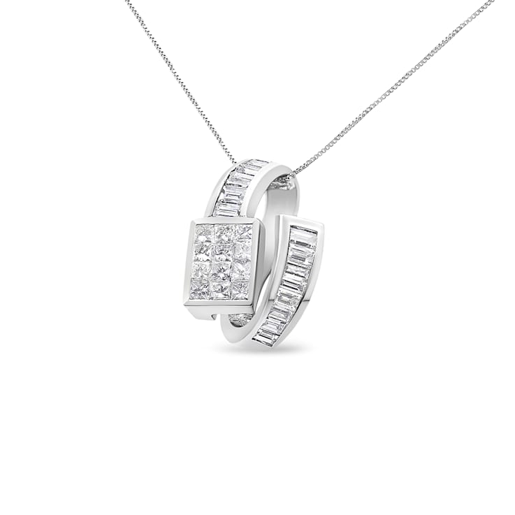 14K White Gold 2ctw Princess and Baguette Cut Diamond Double Loop
Pendant w\chain(G-H, VS1-VS2)
