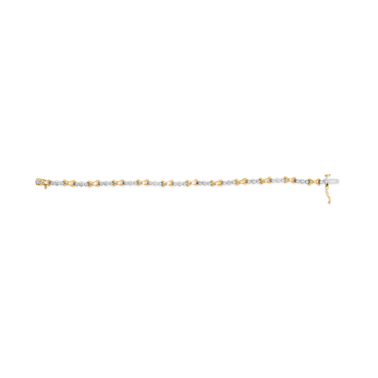 10K Two-Tone Gold 1/2ctw Diamond Alternating 3 Stone and X-Link Bracelet
(I-J Color, I2-I3 Clarity)