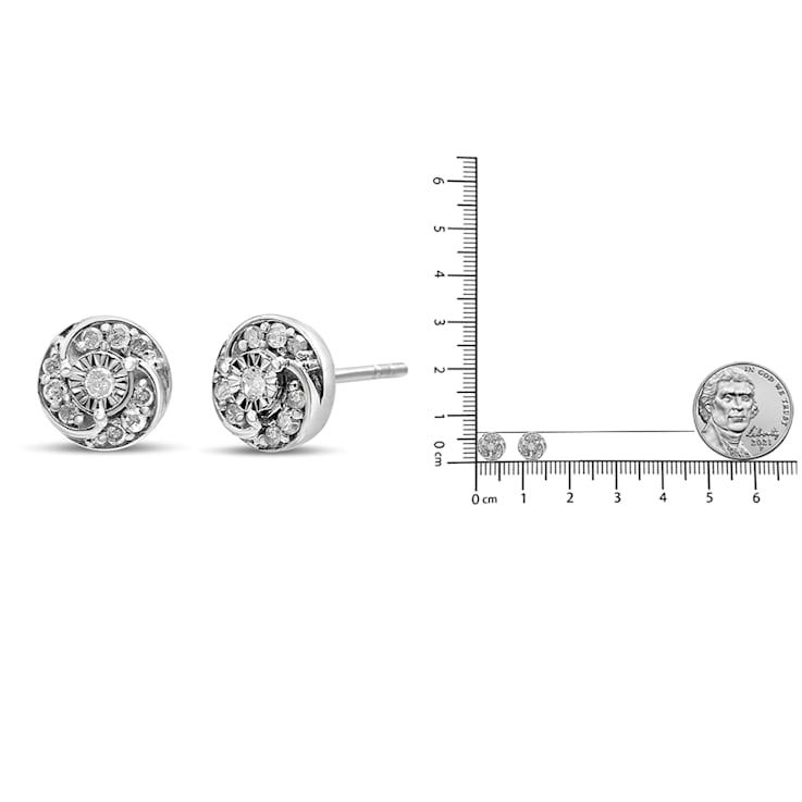 Sterling Silver 1/4ctw Round Diamond Spiral Halo Cluster Stud Earrings