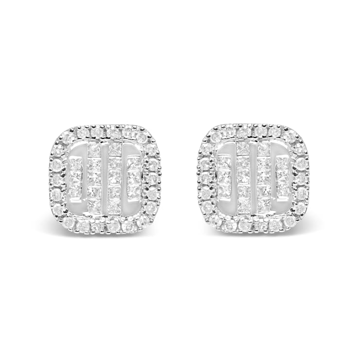 10K White Gold 7/8 Cttw Diamond Princess Composite and Halo Stud
Earrings (I-J Color, I1-I2 Clarity)