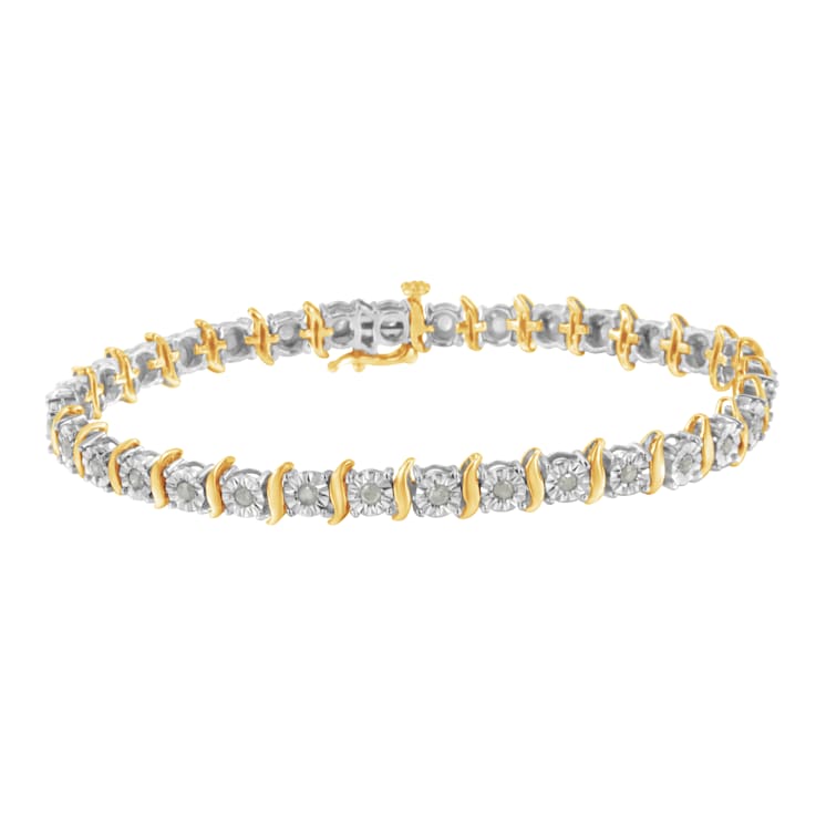 10K Yellow Gold Over and Rhodium Over Sterling Silver 1.0 Ctw Diamond
S-Curve Link Tennis Bracelet